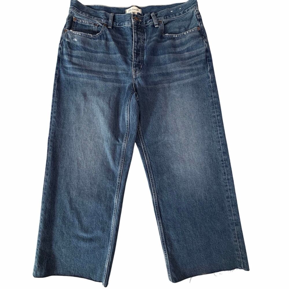 Madewell Low-Slung Baggy Crop Blue Jeans Raw Hem Button Fly Wide Leg Y2K Size 34 - Picture 15 of 16